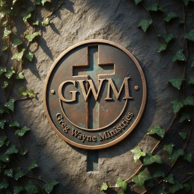 A stone emblem with GWM logo surrounded by ivy.