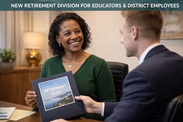 Two professionals discussing a retirement plan for educators and district employees.