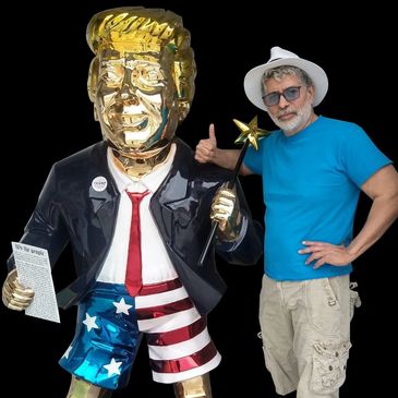 Co-Creator Jose Maurício Mendoza and Golden Calf Trump Statue