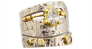 Custom Engagement Ring Pear Diamond, white and yellow gold wedding ring.