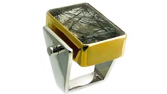 Custom Square Ring Sterling Silver, 18k Gold Rutilated Quartz.