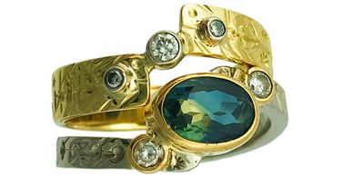 Parti Sapphire Engagement Ring, Sapphire Wedding Ring, White and Yellow Gold Wedding Rings