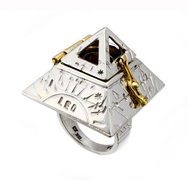 Custom Ring with Names, Dates. Time Traveler Pyramid Ring Sterling Silver.