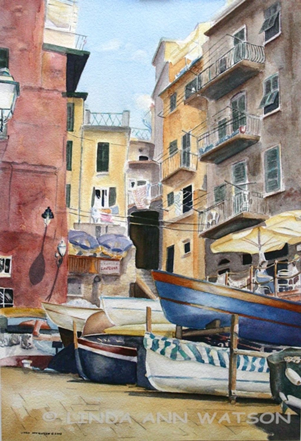 "LA LANTERNA'
One of four paintings of Riomaggiore in Cinque Terre, Italy.  This painting features t