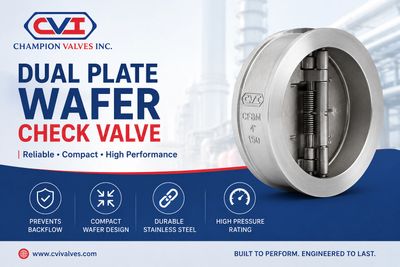 Champion Valves dual plate wafer check valve with high performance and durable stainless steel design.
