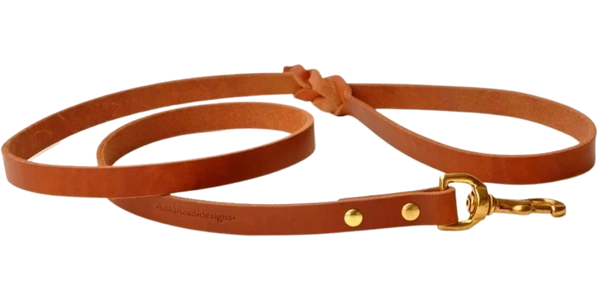 Bold Lead Designs genuine leather six-foot leash with brass clip and braided handle
