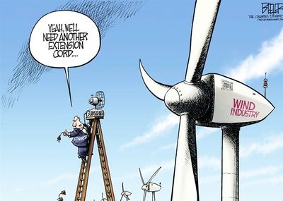 Credit: Nate Beeler, The Columbus Dispatch (Subsidies powering the wind industry)