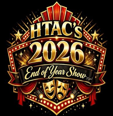 HTAC's 2026 End of Year Show logo with theatrical masks and bright lights.