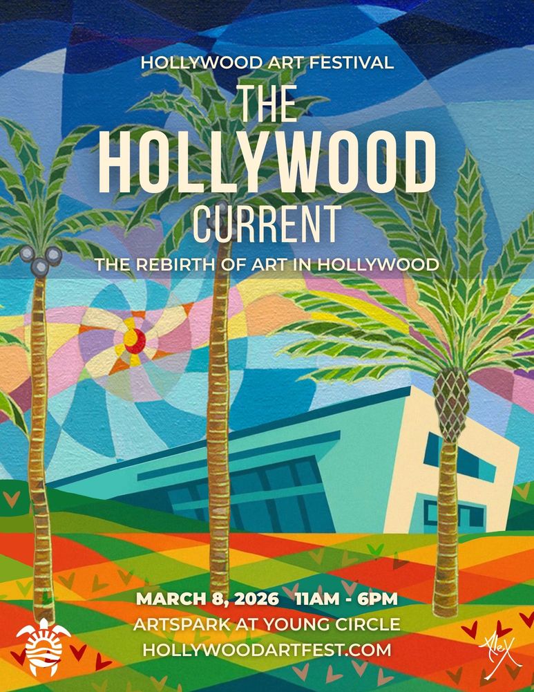 Colorful poster for The Hollywood Current art festival on March 8, 2026.
