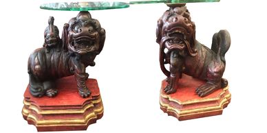19th Century Carved Foo Dog Side Tables