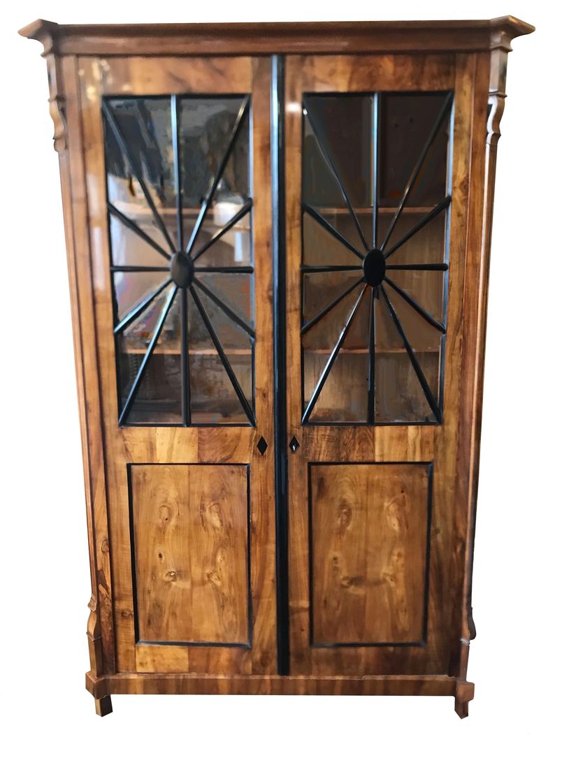 Biedermeier 19th Century Maple Veneer Bookcase