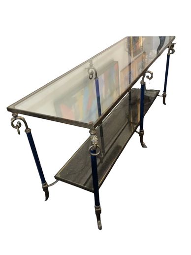French Bronze, Enamel and Glass Two Tier Console
