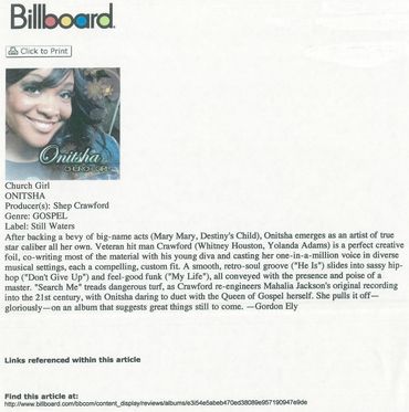 Billboard magazine review of Onitsha's album.