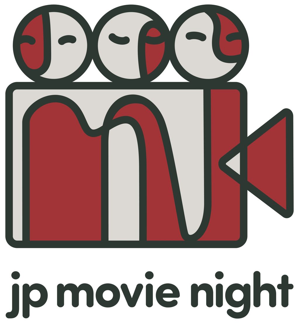 JP Movie Night Logo. It's amalgam of three people, a projector. The initials JPMN are embedded.