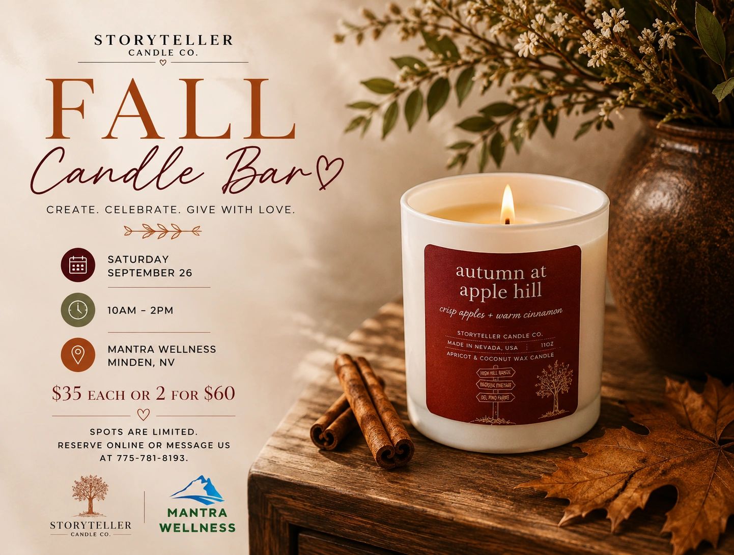 Fall Candle Bar event advertisement by Storyteller Candle Co.