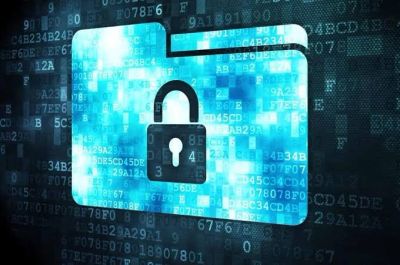 Digital folder with unlocked padlock symbol