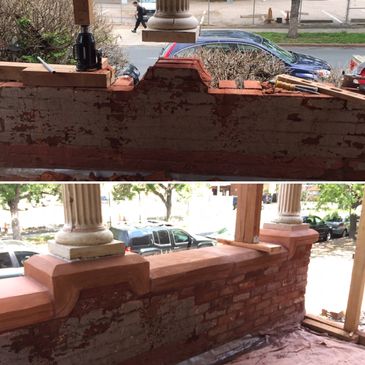 Denver Masonry LLC before and after porch cap replication and restoration