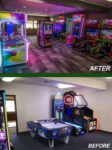 Before and after photo of arcade.