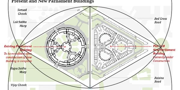 The Sacred Vesica Piscis (Sacred Geometry) of India's Old and New Parliament Buildings.