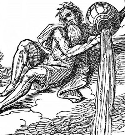 Aquarian Water Bearer pouring out Jar/Kumbha, William Hone's Hone's Everyday Book 1826, Wikimedia