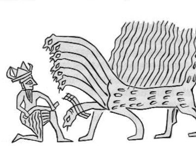 Mesopotamian Hero-God (≈Ninurta) & Seven-Headed Hybrid Beast (Serpent-Leopard), 2500 - 2400 BCE.