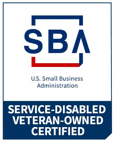 Logo of SBA Service-Disabled Veteran-Owned Certified program.