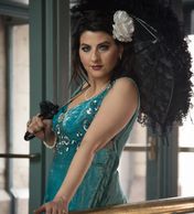 A woman in a light blue dress