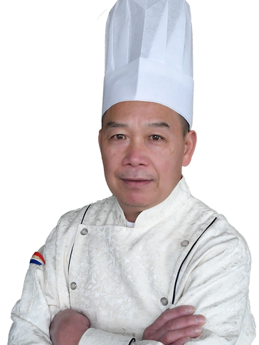 Portrait of Barbecue Chef Hu Ru-Ya wearing a traditional white chef uniform and hat.