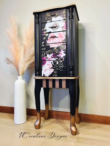 Coffre à Bijoux personnalisé - Noir et fleurs - Meubles recyclés - Meubles modernes - Meuble