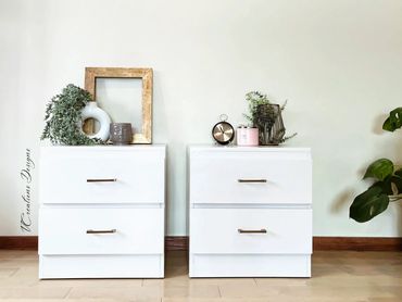 Paire de tables de chevet modernes blanc et or - Meubles recyclés - Meubles modernes - Meuble