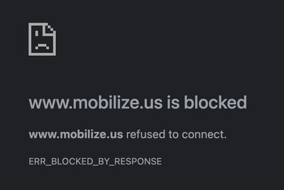 Screenshot of an error seen in Chrome after clicking on a 'mobilize' link.