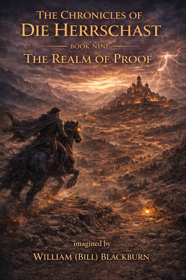 Book cover of The Chronicles of Die Herrschast, Book Nine: The Realm of Proof, by William (Bill) Blackburn.