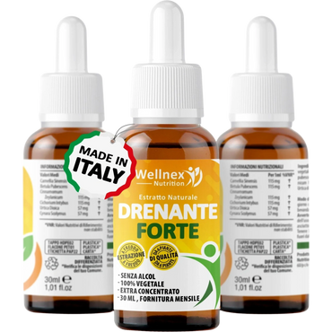 Flacone contagocce di un estratto naturale e vegetale che aiuta a purificare l'organismo.