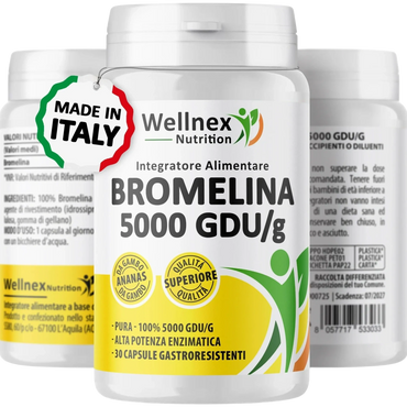 Barattolo di un integratore alimentare di Bromelina in Capsule Wellnex Nutrition