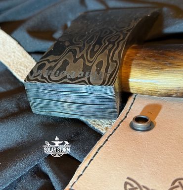 Custom Damascus Axe butt by Bob Bryenton Alberta Bladesmith