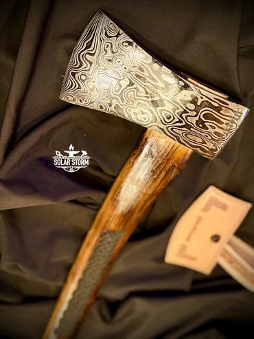 Custom Damascus Axe and handle by Bob Bryenton Alberta Bladesmith