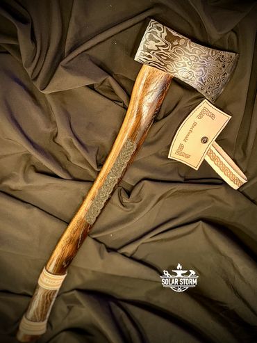 Custom Damascus Axe by Bob Bryenton Alberta Bladesmith