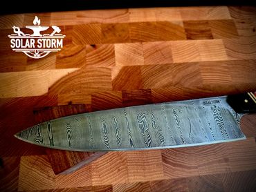 2 ladder pattern damascus chef's knives by Custom Alberta Bladesmith