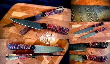 2 ladder pattern damascus chef's knives by Custom Alberta Bladesmith