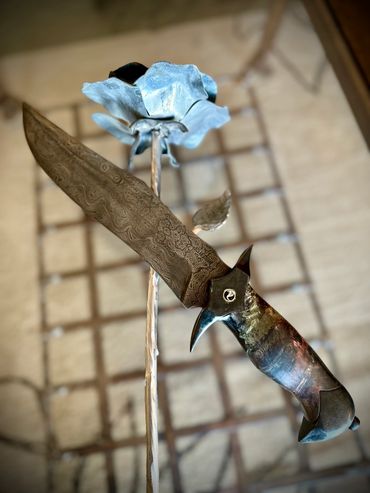 Alberta bladesmith's 10" damascus fighter bowie knife blade