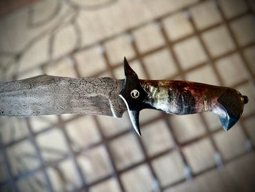 Alberta bladesmith's 10" damascus fighter bowie knife handle