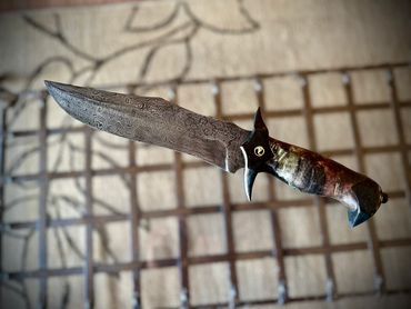 Alberta bladesmith's 10" damascus fighter bowie knife