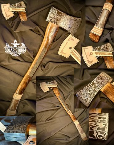 Custom Damascus Axe by Bob Bryenton Alberta Bladesmith