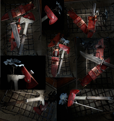 10" bowie and tomahawk with S guard and coffin frame handle