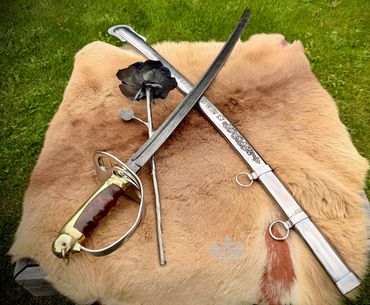M1902 Damascus Sabre Sword and scabbard by Custom Alberta Canada Bladesmith