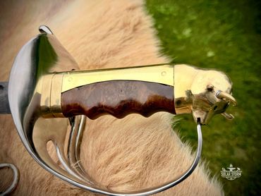 M1902 Damascus Sabre Sword side view by Custom Alberta Canada Bladesmith