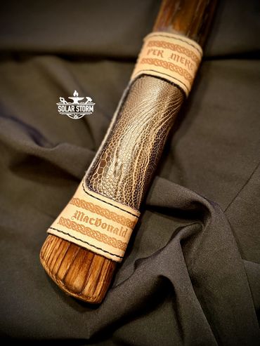 Custom Damascus Axe leather handle wrap by Bob Bryenton Alberta Bladesmith