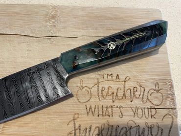 8" ladder pattern damascus santoku chef's knife