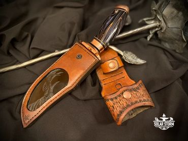 CuMai Copper Damascus knife leather sheath by Custom Albert Bladesmith Solar Storm Bob Bryenton