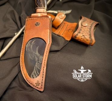 CuMai Copper Damascus knife leather sheath by Custom Albert Bladesmith Solar Storm Bob Bryenton